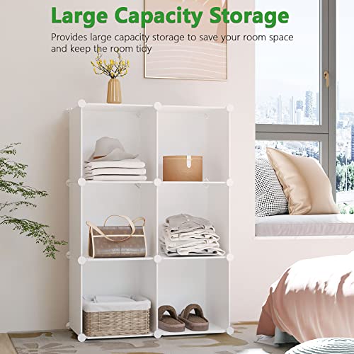 C&AHOME 6-Cube Storage Organizer Cube Shelf Closet Storage Bookcase, Milky | Stackable Cubby Storage, Bookshelf, Portable Plastic Storage Closet Organizer, DIY Modular Shelving Units for Home, Wardrobe - color: Milky