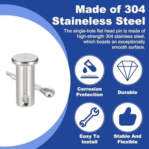 uxcell 4Pcs M12x30mm Clevis Pins, 304 Stainless Steel Single Hole Flat Head Hitch Fastener Lock Systems with Cotter Pins for Furniture Installation Trailer Lawn Mower, Silver - size: M12x30mm