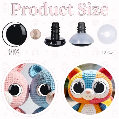 MUCUNNIA 20pcs 45mm Clear Moon Safety Eyes for Crocheting With Washers Clear Safety Eyes for Amigurumi 3D Large Crochet Safety Eyes Clear Safety Eyes for Painting Teddy Bear Crochet Toy Christmas Deco - size: 45mm