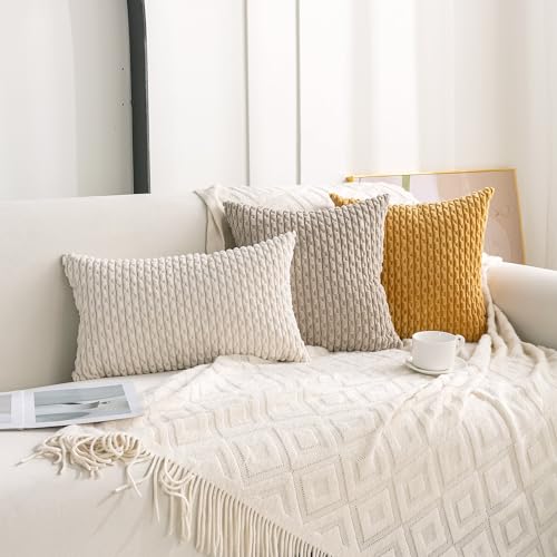 Set of 4 Neutral Decorative Throw Pillow Covers 12x20 Inch Corduroy Pillow Covers for Bed Couch Sofa Living Room Soft Cushion Cases - color: Neutral, size: 20" x 12" (Pack of 4)
