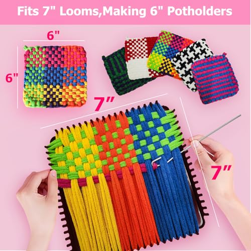 OYACH 7inch Cotton Potholder Weaving Loom Refill Loops, 440 Potholder Loops | 11 Colors Rainbow Cotton Pot Holder Loops Bands Pack, With Rings Hook for DIY Crafts, Makes 12 Potholders, Loom not Included - color: 7” Cotton Loop