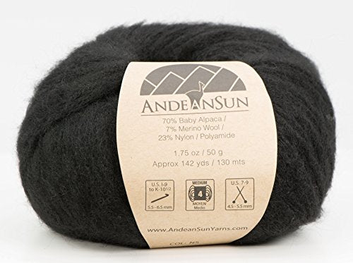 (Set of 3) Baby Alpaca Merino Wool Yarn [426 Yards Total] Black, #4 Worsted - color: Black