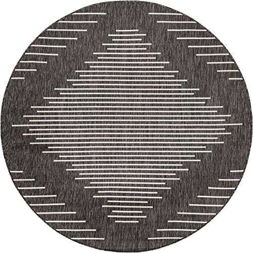 Unique Loom Outdoor Modern Collection Area Rug - Tambor (3' 3" Round, Charcoal Gray/Ivory) - color: Charcoal Gray/Ivory, size: 3'3" (Round)