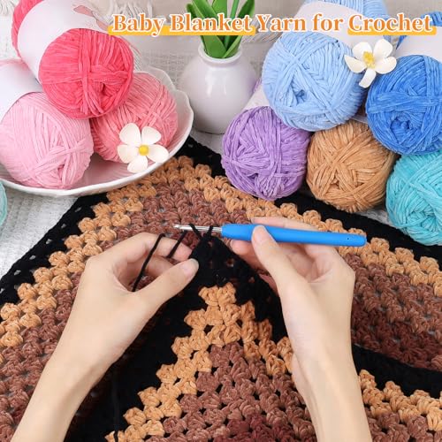 Coopay Skinny Chenille Yarn, Soft Yarn for Crochet & Knitting, Black | Crochet Yarn Set - 600g Total, Soft Velvet Yarn for Colorful Crafts, Blankets, Plush Dolls, Decorative Handmade Works - color: Black, size: #2 Thin
