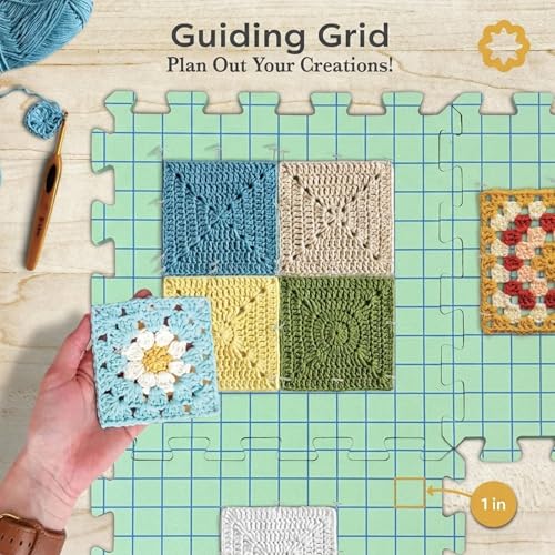 Unordinary Granny® Crochet Blocking Set-9Pc Extra Thick 12x12 Interlocking EVA Foam Mats with Grid, 150 T-Pins, Felt Storage Bag and Cotton Pouch, Sage Green - color: Sage Green