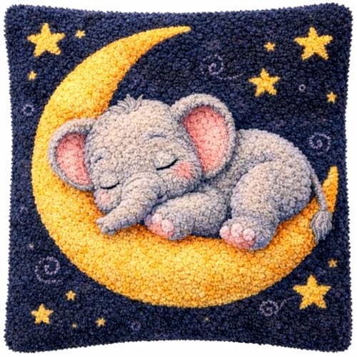 YOOTOM Cute Elephant Latch Hook Pillow Kits,Cushion Making Crafts | 17"x17" Pre-printed Latch Hook Kits,All-in-one DIY crochet Pillow Cover Making Crafts for Adult Beginners - color: Elephant