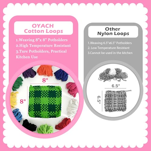 OYACH 10inch Cotton Potholder Weaving Loom Refill Loops,440 Potholder Loops | 11 Colors Rainbow Cotton Pot Holder Loops Bands Pack, With Rings Hook for DIY Crafts, Makes 8 Potholders, Loom not Included - color: 10” Cotton Loop