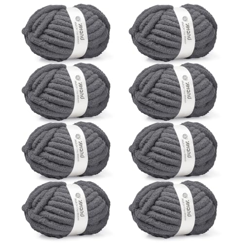 Inhand Chunky Chenille Yarn for Hand Knitting,Thick Bulky Blanket Yarn for Crocheting,Soft Fluffy Yarn for Crochet Birthday Gifts for Men/Women/Beginners,8 Pack (29.5Yds/8.4oz Each),Deep Gray - color: Deep Gray, size: 8 Pack