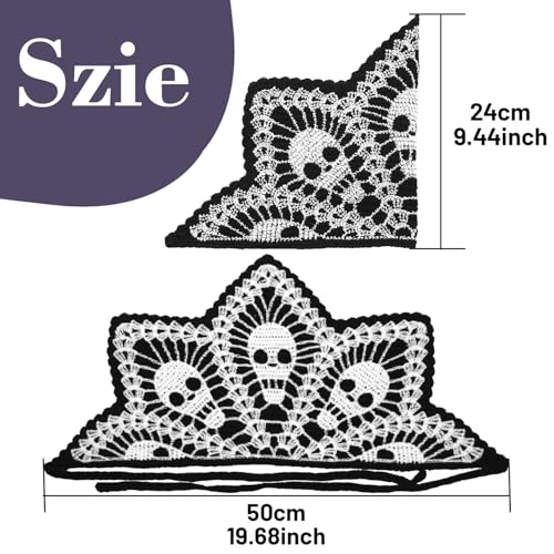Crochet Triangle Hairband Halloween,Skull Design Head Scarf for Girls,Knitted Headband Headscarf for Women,Crochet Hair Bandana Kit - color: skull