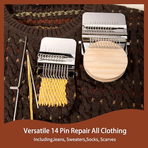 Posyra Darning Loom Kit, Small Knit Patch Maker Tool for DIY Visible Mending of Jeans, Socks & Sweaters, Needle Weaving Sewing Craft Set for Beginners Adults(14 Hooks) - size: 14 Hooks