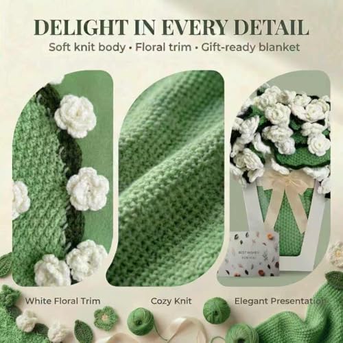 Camellia Crochet Flower Bouquet Blanket, Handmade Knitted Throw Blanket | Christmas, Valentines, Mothers Day, Birthday Unique White Camellia Gifts for Mom Wife Grandma Best Friend Teacher, 43 Inch - color: Camellia, size: Medium