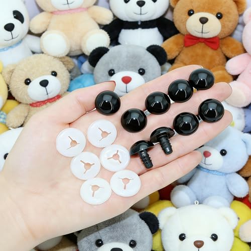 ARTCXC 50pcs 14mm Solid Black Safety Eyes for DIY Crochet Amigurumi | Plastic Craft Eyes with Washers for Crocheting of Puppet Bear Stuffed Animals Dolls DIY Projects. 50pcs Eyes + 50pcs Washers - size: 14mm