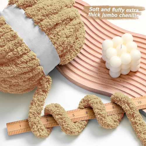 10 Pack Khaki Fuzzy Chunky Yarn for Hand Knitting, Bulky Thick Fluffy Chenille Yarn for Crocheting, 240yds/70.5oz Jumbo Crochet Yarns, Soft Chunky Knit Blanket Yarns for Crochet - color: 10 Khaki