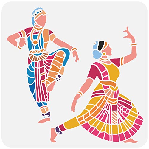 FINGERINSPIRE Indian Dance Stencils - 11.8x11.8 inch Plastic Stencil Templates for Classical Indian Dancer Patterns - color: 2 Indian Dancer