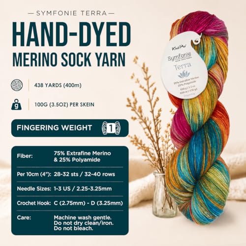 KnitPro Symfonie Fingering Weight Merino Wool Yarn 100g, Dragon Vine | 75% Extrafine Merino & 25% Polyamide, 438yds, OEKO-TEX Certified, Superwash, Colorfast, #1 Yarn Skein for Knitting & Crochet - color: Dragon Vine