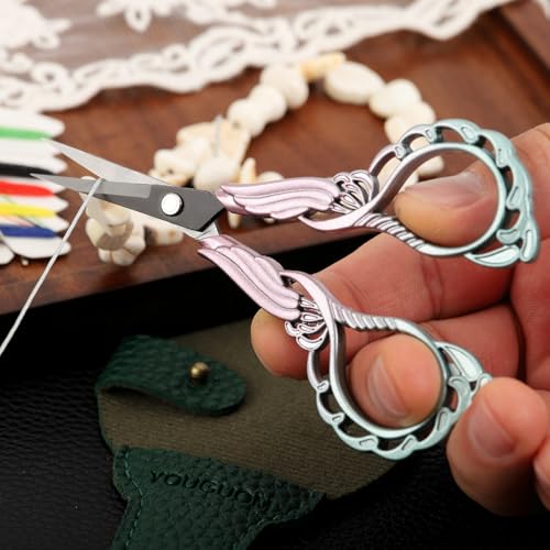 YOUGUOM Detail Scissors with Cover, Small Craft Shears | Sharp, All Purpose, for Embroidery, Sewing, Needlework, Cross Stitch, Crochet, Paper Cuts, Thread Snips, DIY Tools, Pink - color: Pink