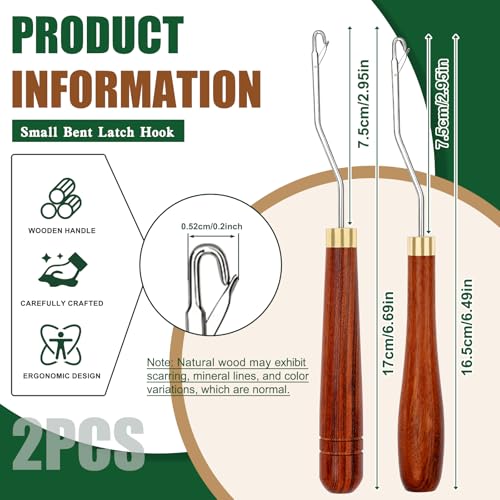 BALDCC 2PCS Latch Hook Tools, Wooden Bent Latch Hook for Hair, Rug Crochet | Crochet Needle for Hair Braiding, Crochet Hooks for Hair, Rug Hook, Knitting Tool for Rug Making and Art Crafts - color: Type 1 and Type 2, size: 2 PCS Bent Latch Hook