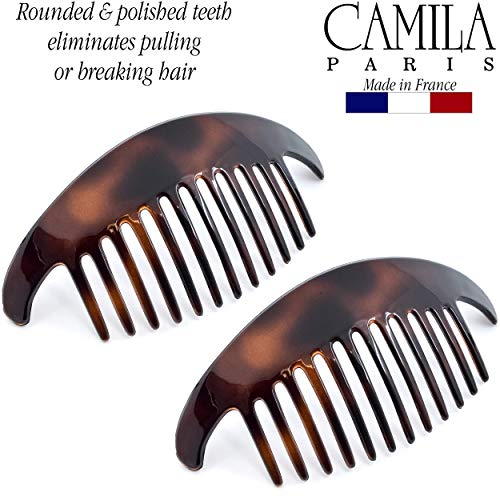 Camila Paris CP2430 4 Piece French Hair Side Combs, Tortoise Shell, Interlocking Combs French Twist Hair Combs, Strong Hold Hair Clips for Women Bun Chignon Up-Do Girls Hair Accessories Made in France - color: Tortoise Shell 4 Piece