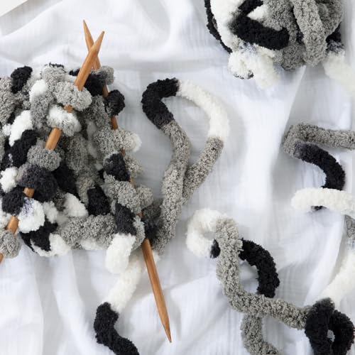 MABOZOO Tie Dye Chunky Yarn for Crocheting 8 Pack,White Fluffy Jumbo Chenille Yarn,Soft Plush Yarn Bulky,Giant Thick Fuzzy Yarn for Hand Knitting or Arm Knitting (29 yds,8 oz Each Skein) - color: Grey,White