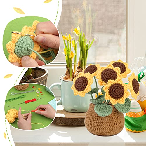 kgxulr Crochet Kit, Sunflower Crochet Kit for Beginners, Knitting Kit | Beginner Crochet Kit, Crochet Flower Kit, Sunflower Crochet Kit, Beginner Crochet Kit for Adults - color: A-Sunflower