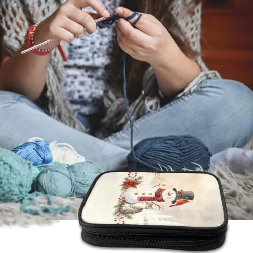 Hechitok Christmas Snowman Cat Crochet Hook Case Empty Zipper Bags Organizer Travel Crochet Storage Bag with Web Pocket for Carrying Various Crochets and Knitting Accessories - color: Christmas Snowman Cat