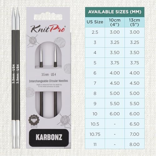 KnitPro Karbonz Interchangeable Circular Needle 5" (13cm) | US Size 4 (3.5mm) - size: US 4 (3.5mm)
