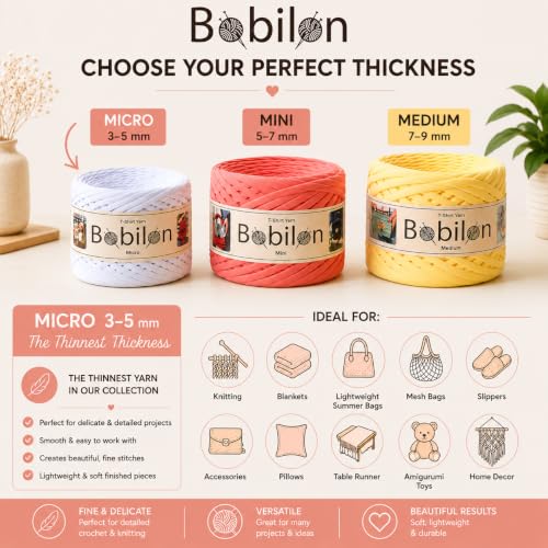 Bobilon 3-5 mm Thin Cotton T-Shirt Yarn for Amigurumi - Marshmallow | 100% cotton t shirt yarn for amigurumi, crochet, knitting and macrame; new fabric, not recycled; 109 yds - color: Marshmallow