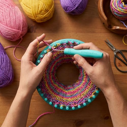 Authentic Knitting Board Ergonomic Loom Knitting Hook/Tool, Loom Hook Tool with Rubber Comfort Grip, Easy on Wrists & Arthritic Hands, Fits All Knitting Looms (3 Pack) Orange, Purple, Green Hooks - color: Orange, Purple, and Green