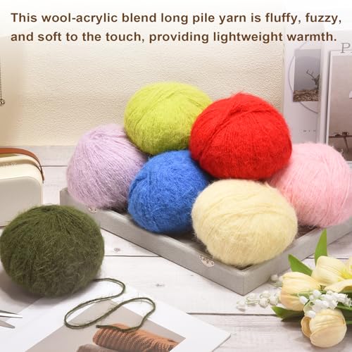PATIKIL Wool Acrylic Blend Long Pile Yarn 2 Skeins Mohair Yarn Lace Weight for Crocheting Knitting Gloves Hats Socks Scarves, Dark Green - color: Dark Green