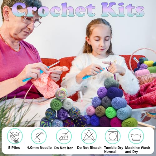 Lewhoo 40 Colors Crochet Yarn Kits, 1399 Yards Acrylic Yarn | Beginner Crochet Kit with 4.0mm Ergonomic Crochet Hooks for Knitting - color: multicolored 2