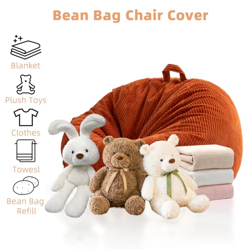 ZhenLives Stuffed Animal Storage Bean Bag Chair Cover, Cover Only (No Filler), Corduroy Toy Organizer Floor Cushion Seat, 48 in/120 cm Slipcover for Teens & Adults, Black - color: Onyx Black, size: Adult (Cover Only）