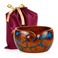 Wooden Yarn Bowl for Crocheting, 7x4 inch Large Rosewood Crochet Holder Gift Accessories and Knitting Gadgets Supplies Handcrafted with Fractal Wood Burning & Blue Resin Inlay ( Blue 7x4 ) - color: Blue