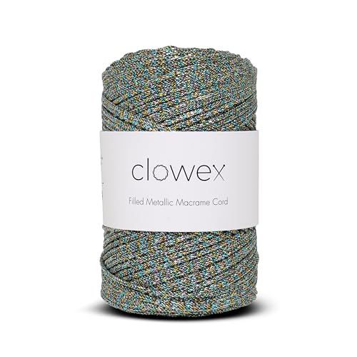 Sparkle Glitter Braided Macrame Cord 2.5mm x 820 ft, Metallic Lurex Shiny Crochet Yarn 273 yds for Bag, Purse, Runner, placemat (1, Multi Light) - color: Multi Light