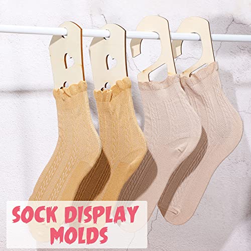 Chunful 4 Pcs Sock Blockers for Knitting Adjustable, Wooden with Ruler | Thicken Wood Sock Form Stretchers with Measurement Grid, For Stocking Display and Shaping, Crochet Hand Knitting Tool