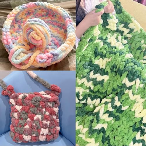 10 Pack Jumbo Chunky Yarn for Hand Knitting, Fluffy Chunky Chenille Yarn for Crocheting, Variegated Chunky Knit Baby Blanket Yarn, 240 yds /70.5 oz Super Bulky Yarn（Grey-Pink-Purple） - color: 10 Grey-Pink-Purple