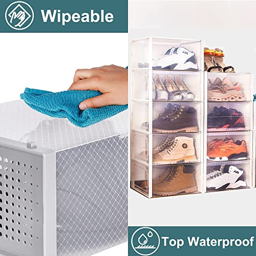 WAYTRIM Stackabke Clear Shoe Box 4 Pack Foldable Shoe Storage Boxes Dorp Front Shoe Organizer Clear Plastic Shoe Containers Fit to Women Size 13 Clear White - color: 4 Pack-White, size: 4 Pack