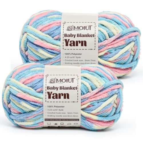 Fluffy Chunky Yarn for Crocheting, Chenille Crochet Yarn 6 Super Bulky, 2 Pack of 87.9 yds/4.23 oz Baby Blanket Yarn, Soft Velvet Yarns for Knitting Amigurumi&DIY Crafts/Hats/Socks(2 Candyfloss) - color: 2 Candyfloss