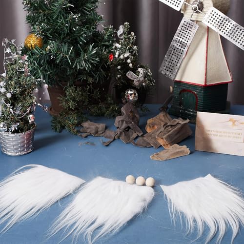 GORGECRAFT 6 Pieces Gnome Beard Unfinished Wooden Balls Braids Dwarf Beard Kit Faux Fur Beard Hair Set for DIY Handmade Gnome Sewing Craft Patches Easter Christmas Party Supplies, White - color: 3pcs White Gnome Beard+3pcs Beads