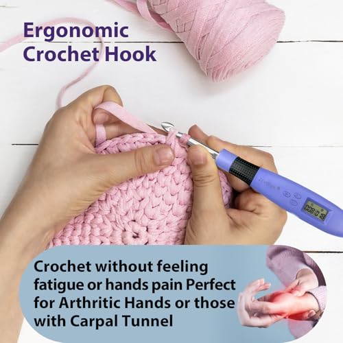 22 Size Crochet Hook Set with Light & Digital Counter, Ergonomic for Arthritic Hands, 2.0–14.0 mm Interchangeable Hooks, Rechargeable and Beginner-Friendly - size: 22 Crochet Hook