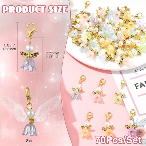 7-70Pcs Angel Wing Pendants Charms Miexed Color Acrylic Beads Charms Golden Dangle Pendants with Lobster Claw Clasps for Necklaces Bracelets Earrings Jewelry Making and Crafting - color: FlowerA-70 pcs