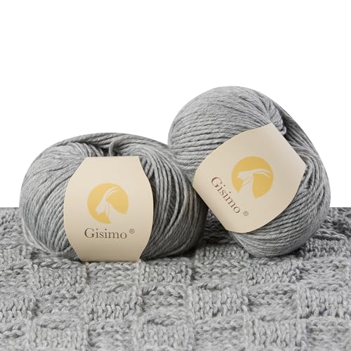 Merino Wool Yarn for Knitting & Crocheting - 35% Wool, 65% Acrylic - color: Light Gray, size: 2 Ball