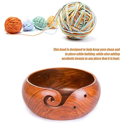 Joyeee Wooden Yarn Bowl, Yarn Holder for Crocheting, Crochet Bowl Accessories Holder with Holes Handmade to Prevent Slipping, Perfect Crochet Holder for Crocheting and Knitting Mothers Day Gift 7.9'' - color: Rosewood no lid,7.9''