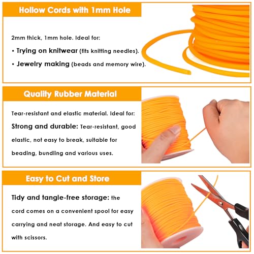 Hollow Pipe Rubber Tube 54 Yards 2mm Orange Rubber Saver with 1mm Hole | Tubing Knitting Barber Cord with Spool for Knitting Projects, Jewelry Making, Bead Creations - color: Orange