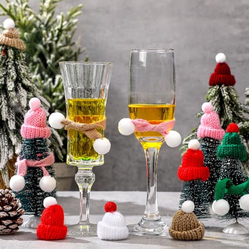 Bencailor 48 Pcs Mini Knit Hats Scarves Set for Christmas DIY, Bright Color | Included Tiny Hats and Scarves, Pom Pom Knit Style, Bright Assorted Colors, Snowman Crafts, Doll Decor Ornaments Set - color: Bright Color