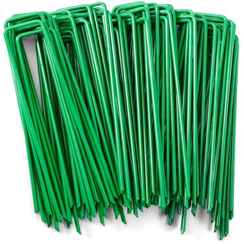 100 Pcs Landscape Staples, Galvanized Garden Stake, 6 Inch, Green | Anti-Rust, U-Shaped Pins Stakes, Galvanized Steel Ground Stake, Sod Pins Stakes for Weed Barrier Landscaping Fabric