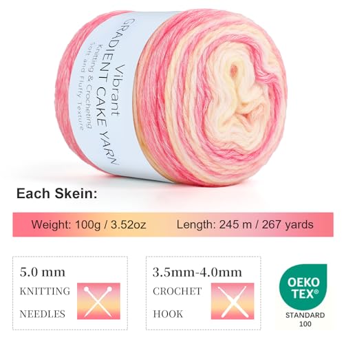 Aeelike Cake Yarn for Crocheting, Soft Ombre Crochet Yarn, Pink Yellow | 3 PCS #3 Light weight 100g(3.52oz) 245m( 267yards), 60% Cotton Blend Gradient Yarn for Blanket Scarves DIY Crafts, Ideal Gift - color: Pink Yellow Gradient, size: 3 pcs