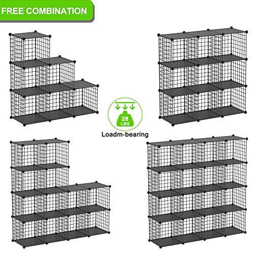 Wire Cube Storage Organizer, 9-Cube Metal Storage Shelves Bookshelf, Stackable Modular Closet Organizer for Bedroom Living Room, Office, Storage Shelves - color: Black Plus Iron, size: 9 Cubes