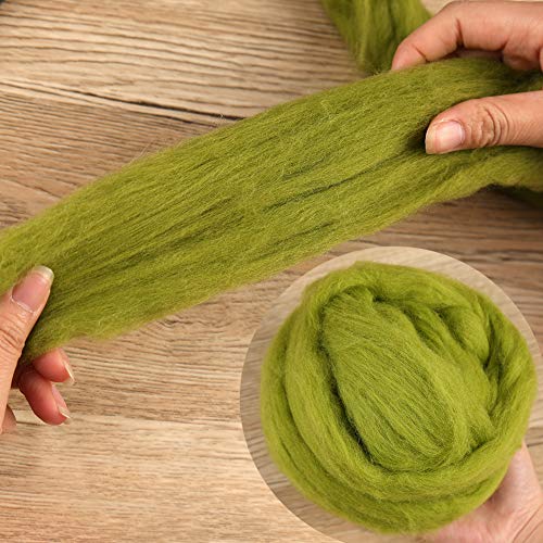 3.53oz Needle Felting Wool Roving Wool for Felting Wool Felting Supplies | Grass Green Pure Wool Chunky Yarn Spinning Wool Roving for Needle Felting Wet Felting Diy Hand Spinning - color: grass green