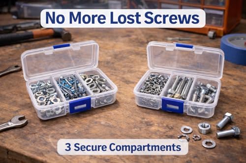 Clear Plastic Organizer Boxes 4 Pack – Small Parts Storage Organizer with Secure Lids – Hardware, Craft, Bead, Fishing Tackle & Screw Organizer Containers