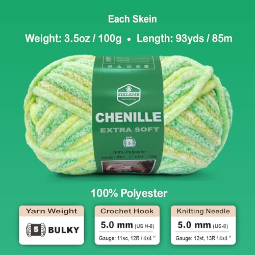 4-Pack Super Soft Chenille Velvet Yarn for Crocheting, Medium to Bulky (#4-#5), Multicolor Chenille Yarn for Blanket Making,Plushies and Beginner Knitting Crafts (Green) - color: Green